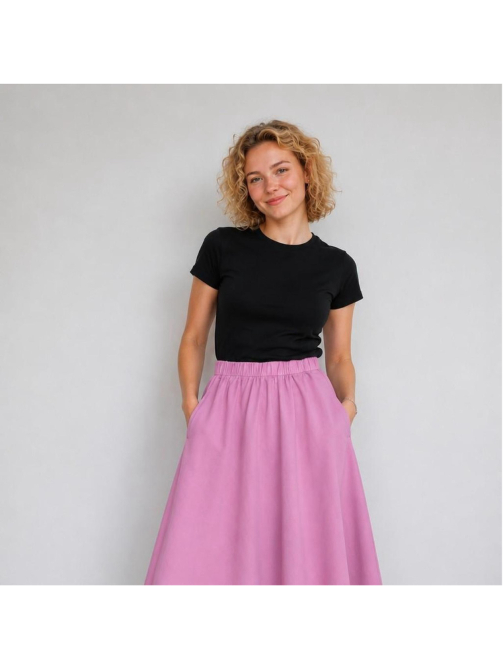Pink cotton midi skirt with pockets #feminine #skirt